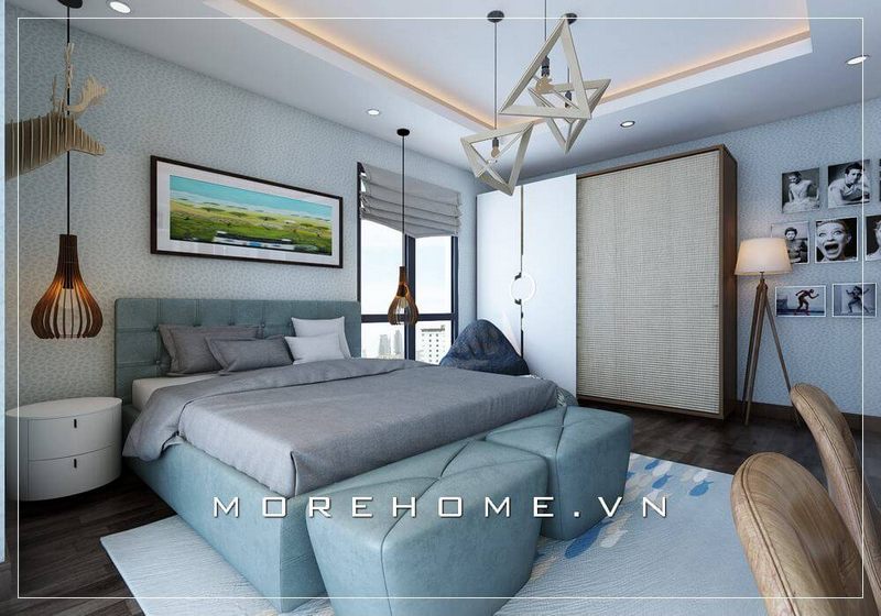 Mẫu giường ngủ bọc da hiện đại sang trọng, với gam màu xanh ngọc nhẹ nhàng tạo điểm nhấn hoàn hảo tại căn hộ chung cư cao cấp